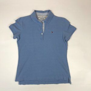 Tommy Hilfiger Blue Polo Short Sleeve Shirt Women's S Classic Fit Flag Logo